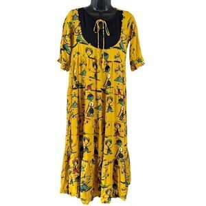 DreamAngel Women Mustard Yellow Floral Print 3/4 Sleeve Anarkali Kurta